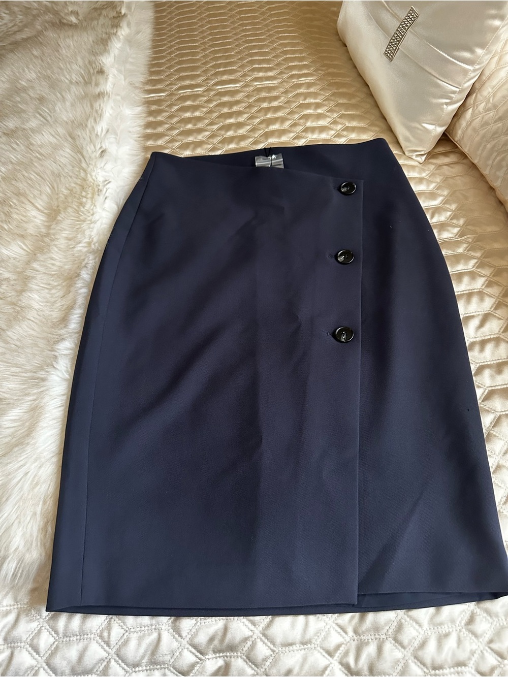 Express Navy Pencil Skirt with Button Detail